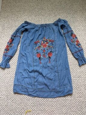 Blue Embroidered Off-Shoulder women’s Dress